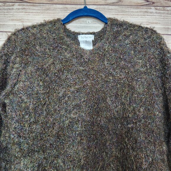 Vintage 80's 90's TEHEN France Mohair Blend Knit Pullover Sweater Cropped Brown - Picture 2 of 11